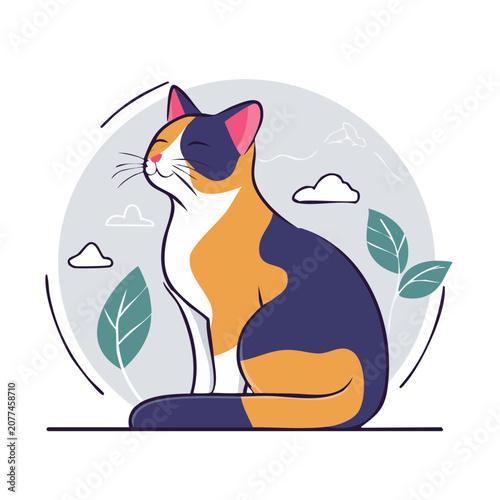 Calico cat flat vector illustration