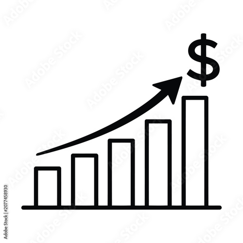 Growth chart with dollar sign black line drawing on a white background financial economic increasing