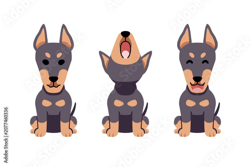 Cute Doberman dog mascot set with different poses vector illustration