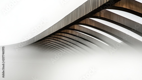 Modern bridge structure in fog abstract architectural design