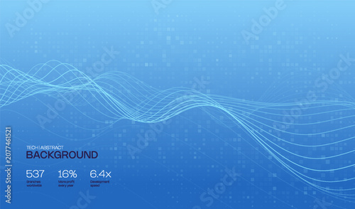 Abstract future ai background with blue big data and digital dots for tech and technology science presentation. Line cyber business network 3d backdrop. Connection graphic design