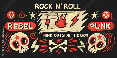 Photos Rock and roll themed graphic design with skulls and lightning bolts
