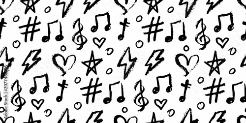 Obraz na płótnie Musical notes and symbols seamless pattern on a white background