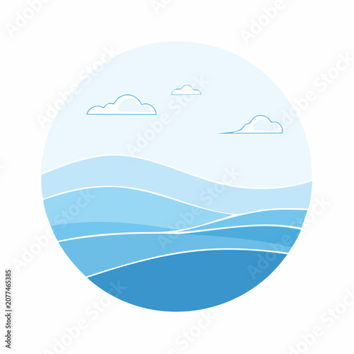 Abstract Blue Waves and Clouds Illustration