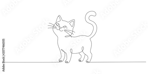 Bilde på lerret Continuous line drawing of a cute standing cat with upraised tail