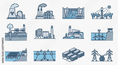 Obraz na plátně Professional of Various Energy Production and Industrial Facilities in Blue Gray