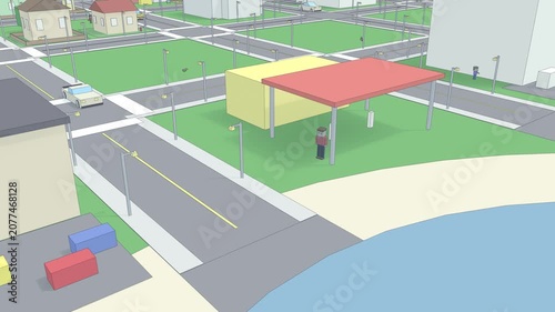 City 3d low poly bg town cars people bg able to loop endless 4k