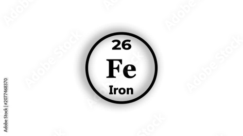 Iron Mole icon animation. 26 Number Iron icon, on white background. chemical element Periodic Table.