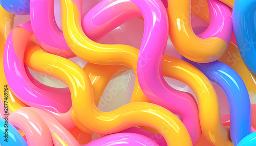 Vibrant Abstract Swirls of Pink, Orange, and Blue Tubes.