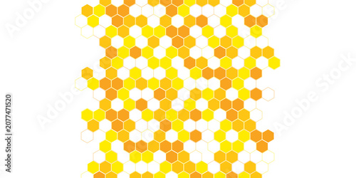 Bee honeycomb banner template with yellow and orange hexagonal cells. honey texture background