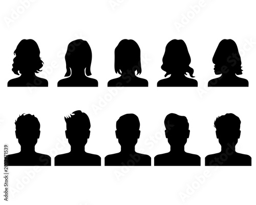Black silhouettes of of male and female heads 