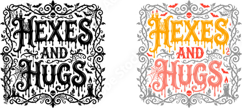 Quadro em tela Hexes and hugs dark and light spooky illustrations Tow version