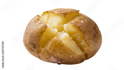 Baked potato with fluffy white interior and brown skin