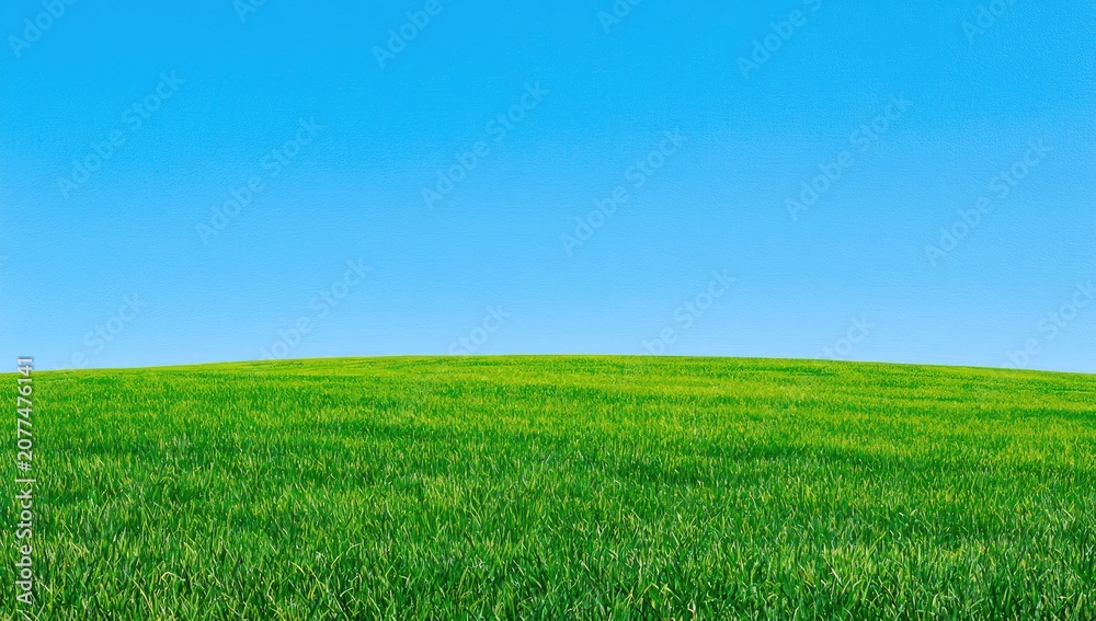 Obraz premium Vast, bright green, rolling grassland under a clear, vibrant blue sky