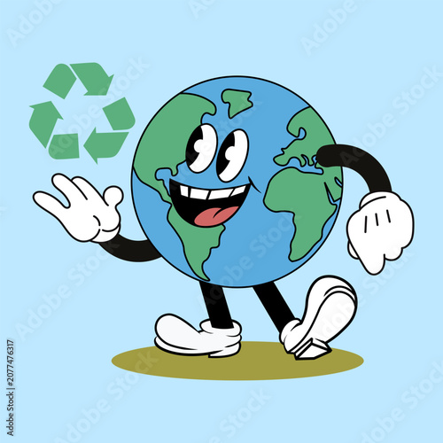 Cute Earth Mascot with Recycling Symbol – Cartoon Planet Character Vector Illustration