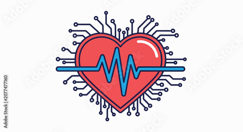 Genetic data visualization shows heart with circuit lines and ai dna genetics concept