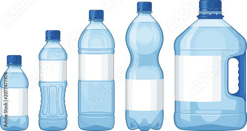 Φωτογραφία Plastic water bottle mockup vector illustration set featuring various sizes from