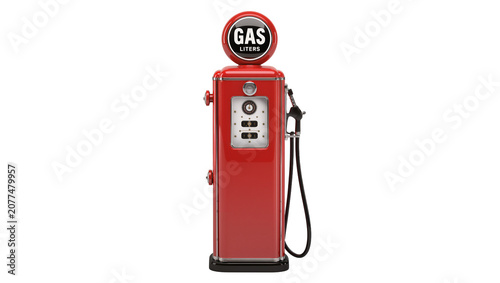Foto Vintage red gas pump with liters sign and hose