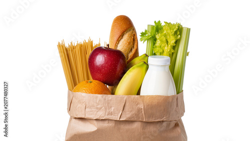 Tableau sur toile Brown paper grocery bag filled with fresh food items