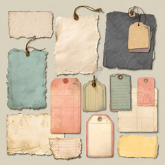 Vintage scrapbook collage elements torn paper and tags