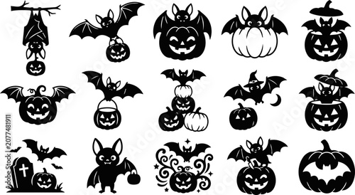 Halloween vector collection bats pumpkins and spooky elements for design projects