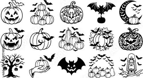 Halloween pumpkin and bat vector collection for seasonal designs