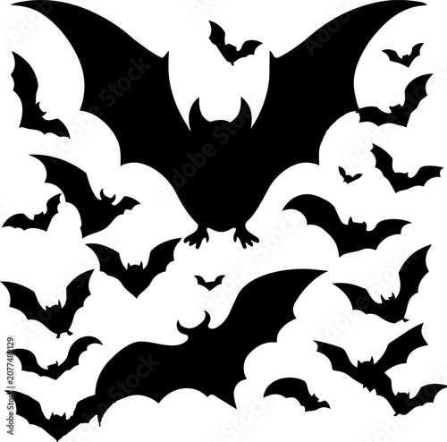Halloween bat silhouettes flying