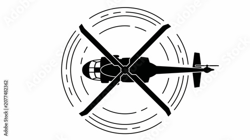 Φωτογραφία Top‑view silhouette of helicopter with airflow arrows illustrating rotor dynamic