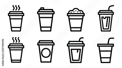 Cup vector icon set of hot and cold beverage containers