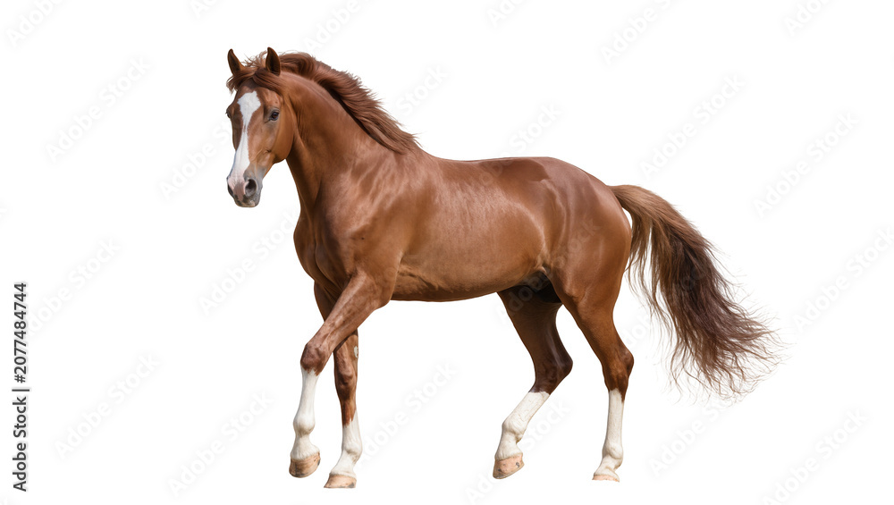 Fototapeta premium Brown horse with white markings on face and legs