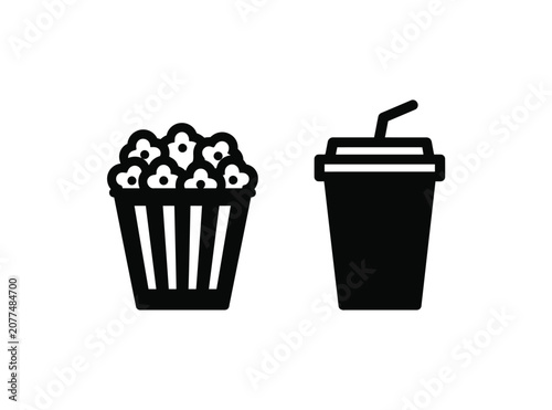 Popcorn vector icon set showing snacks and beverage containers