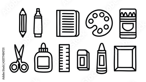 Stationery vector illustration set featuring school supply icons