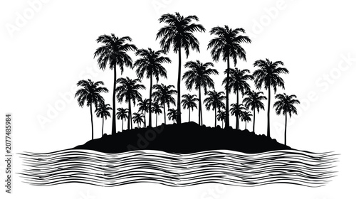 Island vector illustration of dense tropical palm grove