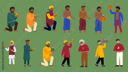 Foto various indian men wearing traditional costumes diwali bundle set