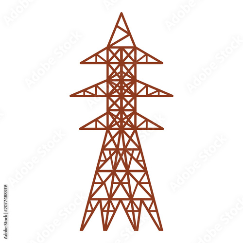 Brown electricity pylon tower structure for power transmission lines isolated on white background icon