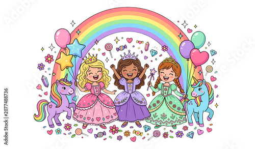 Untitled design - Colorful Fantasy Princess and Unicorn Friends PNG Kids T Shirt Illustration