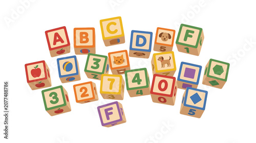 Cuadro en lienzo Alphabet and Number Blocks Scattered, Educational Toy for Children's Learning an