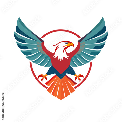 Flat vector eagle emblem with shield and wings