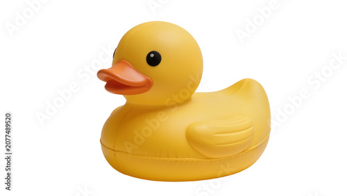 Fényképezés Yellow rubber duck toy with orange beak and black eyes