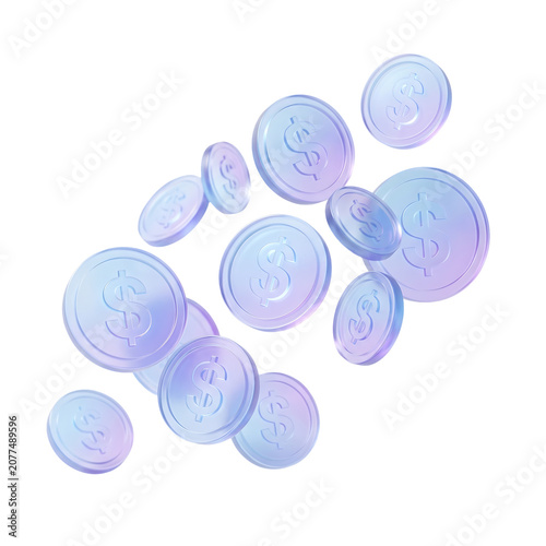 3D Glassmorphism Floating Dollar Coins Finance Concept Isolated On Transparent Background