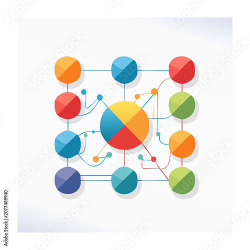 Abstract network diagram with colorful nodes and connections