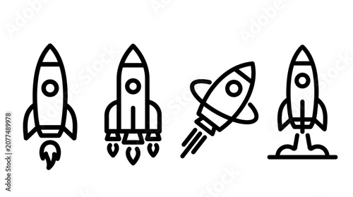 Cuadro en lienzo Rocket Icons Set: Launch, Speed, Orbit, Takeoff - Vector Illustration