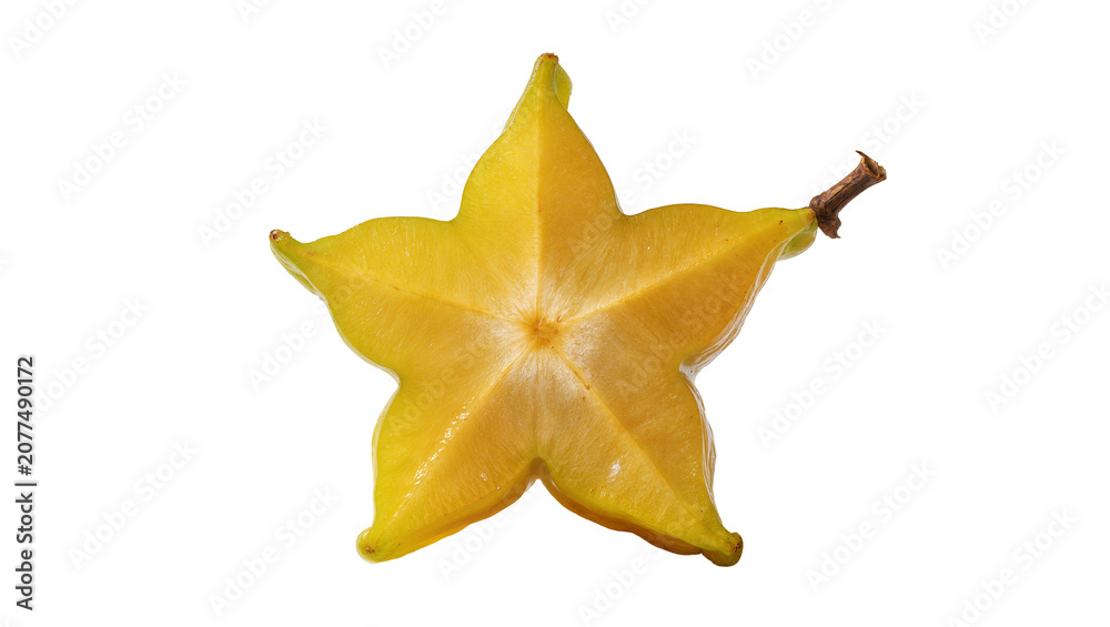 Fototapeta premium Yellow star fruit slice with stem
