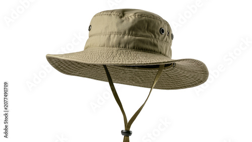 Khaki Boonie Hat with Chin Strap and Eyelets