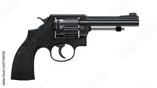 Obraz na plátně Black revolver handgun with textured grip and cylinder