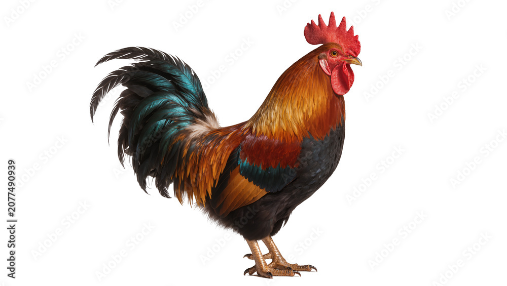 Fototapeta premium Rooster with vibrant plumage and red comb