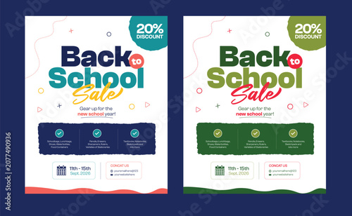 Back to school sale flyer template, school supplies discount poster, education promotion social media banner vector design