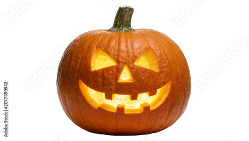 Carved Halloween Pumpkin Jack O Lantern Glowing Orange