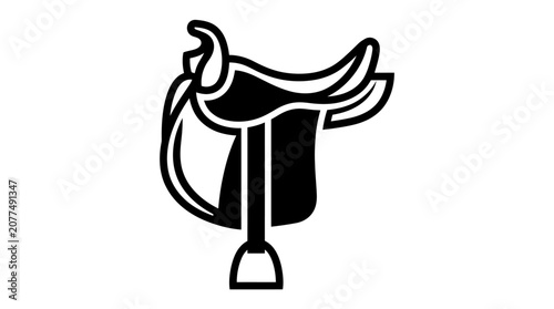 Black and white silhouette illustration of a traditional western saddle on a white background