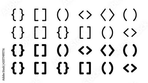 Foto Collection of various brackets and parentheses symbols on white background for c